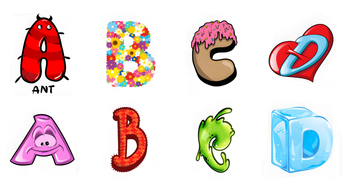 A vibrant collage of different creative themed fonts and stylized text on custom merchandise and t-shirts.