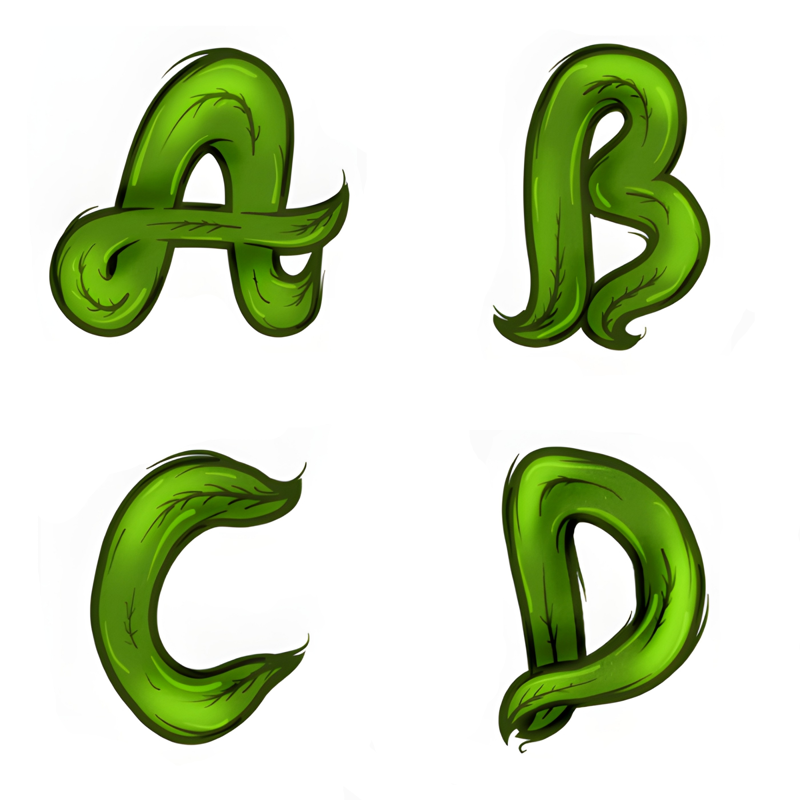 Elegant cursive lettering sculpted entirely out of thick green foliage with detailed botanical veins.