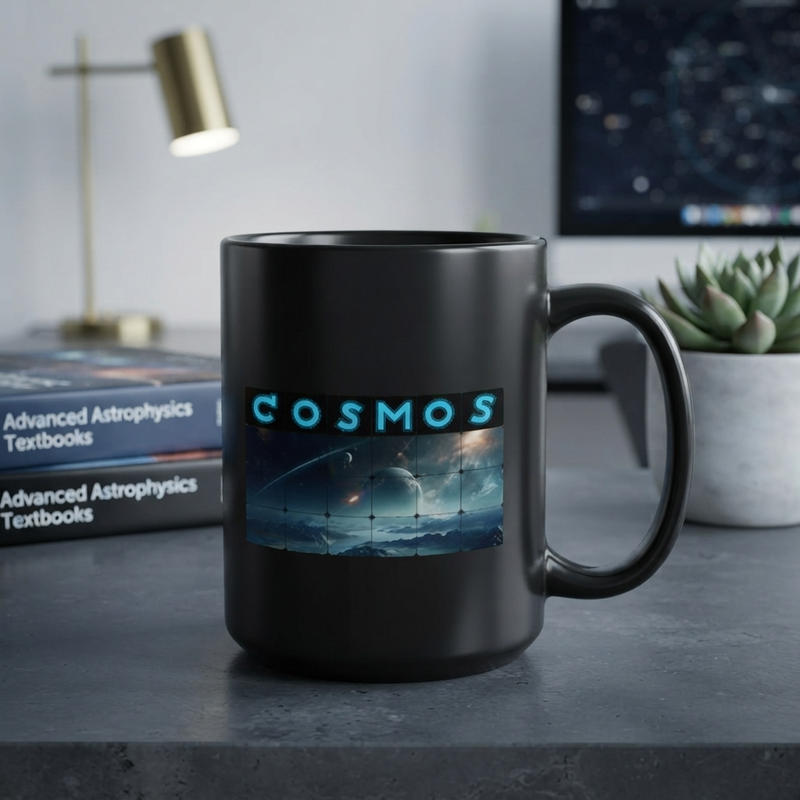 COSMOS sci-fi space design printed on a mug