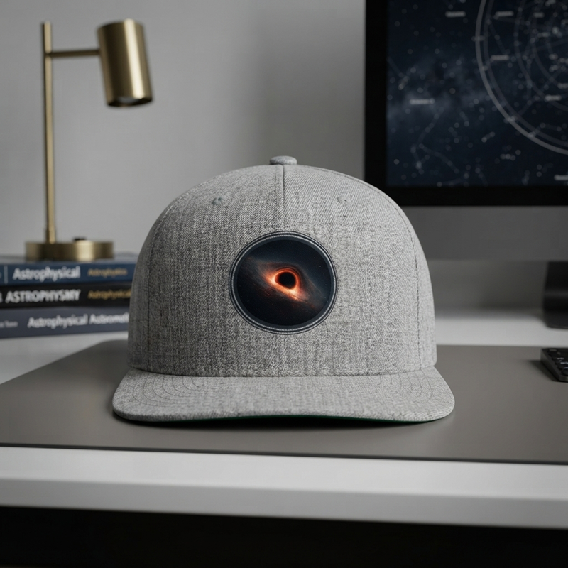 Supermassive black hole design printed on a cap